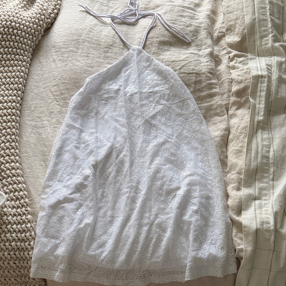 White sequin Halter Mini Dress